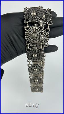 Antique Silver Turkish Ottoman Belt with Niello Details Handmade Locked Old 295g