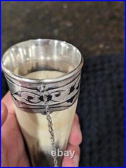 Antique Soviet Russian Niello 875 Silver Mounted Horn Drinking Cup