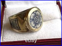 Antique Soviet USSR Kubachi Niello Ring Golding Sterling Silver 875 Men's Size 9