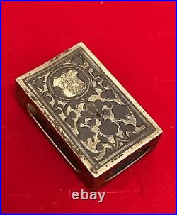 Antique Sterling Silver 84 Russian Imperial Matchbox Niello Caucasus Engraved