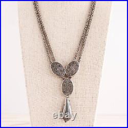 Antique Turkish 900 Silver Niello Enamel Chain Necklace 19