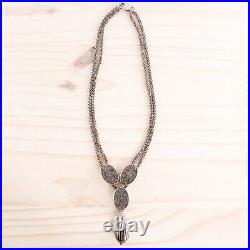 Antique Turkish 900 Silver Niello Enamel Chain Necklace 19