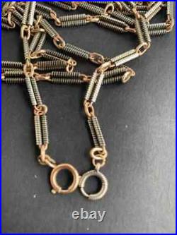 Antique Victorian 800 Silver Niello Watch Chain Sautoir Necklace-Rare