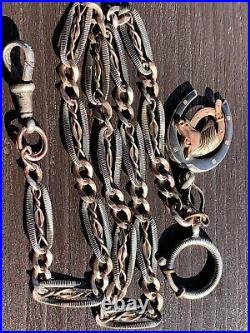 Antique Victorian 800 Silver Niello Watch Chain withfob-18.5Inches