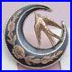 Antique Victorian Crescent Moon Swallow Bird Niello Sterling Silver Brooch Pin