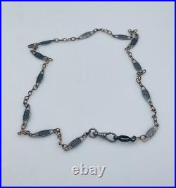 Antique Victorian Sterling Silver & Gold Filled Niello Link Watch Chain Necklace
