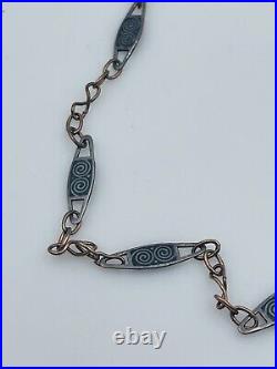 Antique Victorian Sterling Silver & Gold Filled Niello Link Watch Chain Necklace