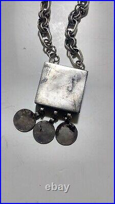 Antique solid silver Niello amulet necklace hand made