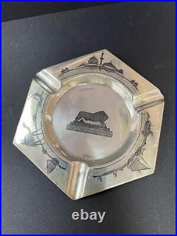 Antique unique Iraqi niello Sterling Silver Ashtray 90 Grams Excellent Hk3