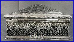 Fine quality Large Thai Silver & Niello table Triangular box 20th century