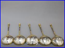 Five Russian Silver-Gilt & Niello Spoons