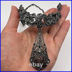 Imperial Massive Jewelry Niello Filigree Sterling Silver 875 Necklace 36g Soviet