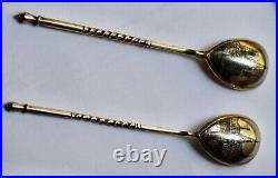 Imperial Russia 84 Silver Niello Gold Wash 2 Spoons, Moscow, S. Levin1875-1897