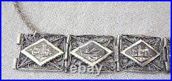 Iraq Antique niello with engraved views of Babylon & filigree silver link bracelet