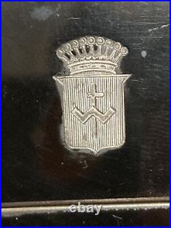 Niello Enamel French Royalty Silver Black Case Crown Shield Crest 19th C Antique