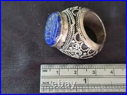 Ottaman niello 19th century huge silver ring 19g with Lapis lazuli seal. LA63v