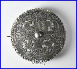 Rare Antique Middle Ages Viking Brooch Badge Silver Niello