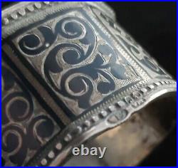 Rare Royal Antique Imperial Russian Niello Silver Napkin Ring Coat Arms Nobility