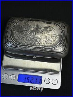 Rare Russian Antique 84 Silver Niello Cigarette Case 1873 Andrei Postnikov