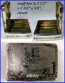 Rare c1823 Russia Sterling Silver Niello Snuff Box, Moscow Marks, Military Horse