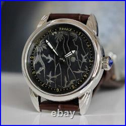 Rpaige Antique Sterling Silver niello Dial Watch Stainless Steel