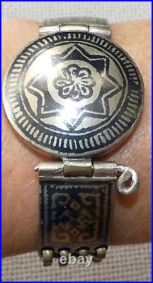 Russia Caucasus antique niello silver panel bracelet weight 38 gr. Length 17 cm