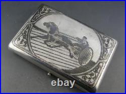 Russian 84 Silver Cigarette Case Niello with Horse & Cart scene decorative