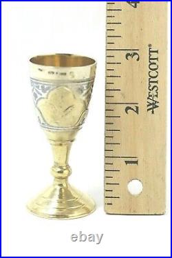 Russian 875 Silver & Niello Etched Design, Gilt Small Footed Cup