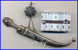 Russian Imp Silver 84 Nielloed Dagger Pendant / Letter Opener Caucasus 1908-1917