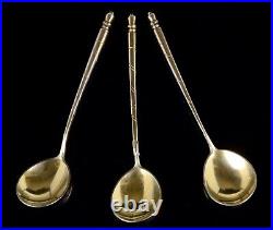 Russian Imperial silver 84 gilt niello enamel spoon, set of three, Moscow 19th c