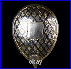 Russian Imperial silver 84 gilt niello enamel spoon, set of three, Moscow 19th c