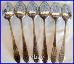 Russian Niello Silver 875 6 Soup Spoons Artist Signed