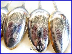 Russian Niello Silver 875 6 Soup Spoons Artist Signed