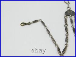 Russian White Metal & Niello Enamel Sewing Chatelaine with Clips Antique c1860