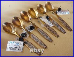 Russian silver set of teaspoons 875 silver Northern black niello silver USSR