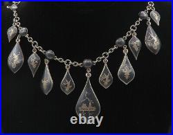 SIAM 925 Sterling Silver Vintage Enamel Niello Dancer Chain Necklace NE1425