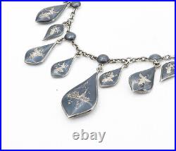 SIAM 925 Sterling Silver Vintage Enamel Niello Dancer Chain Necklace NE1425