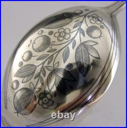 SOVIET BEAUTIFUL RUSSIAN 875 SOLID SILVER NIELLO SERVING SPOON c1960 RUSSIA 60g