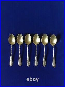 Set Of 6 Antique Ussr Silver Gilt & Niello Spoons