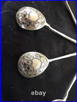 Set of 12 Russian Niello Silver 84 Spoons. Ex. Cond. Circa 1883