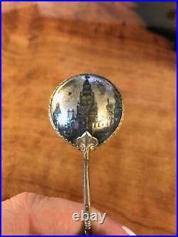 Set of Six Russian Silver & Niello Spoons with building illustrations