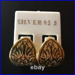 Thai Antique Gold Silver Earrings Rare Jewelry Siam Niello Collectibles Gift