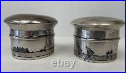 Two Rare Antique Iraqi Sterling Silver Niello Tea Caddies