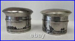 Two Rare Antique Iraqi Sterling Silver Niello Tea Caddies