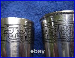 Two SOVIET Russian 875 Silver VODKA CUPS-Geometric NIELLO Decoration-A Yu 7 & AA