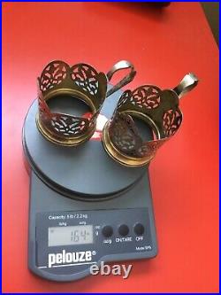 Two USSR Silver 875 Podstakannik Niello Tea Glass Holder Kubachi USSR Gilded
