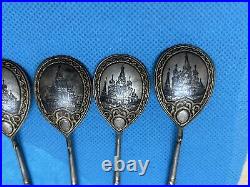 VINTAGE SET of 7 RUSSIAN NIELLO SILVER SPOONS