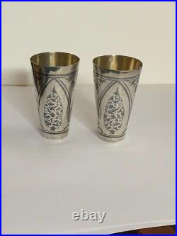 Vintage 2 Russian Kubachi Sterling Silver 875 Niello Cups Signed 2KXK
