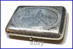 Vintage Antique 1896 Russian Imperial Silver 84 Niello Horses Cigarette Case Old