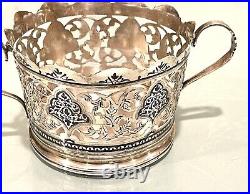 Vintage Antique 1940' Russian Silver 875 Niello Kubachi Handled Dish Bowl Basket